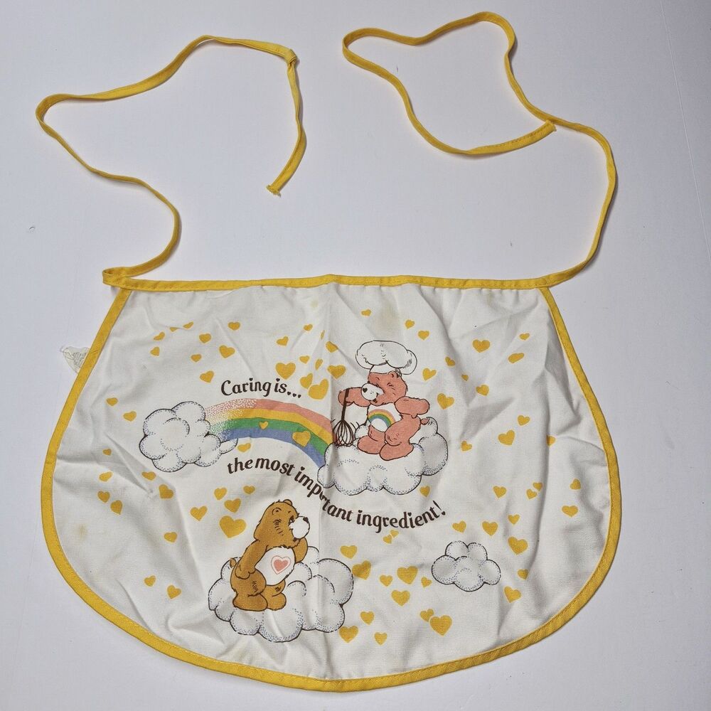 Vtg 80s Care Bears Child Half Apron USA Cheer Tenderheart Kidcore Cooking 1982